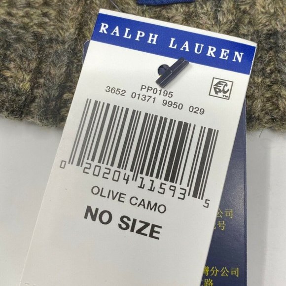 POLO RALPH LAUREN Camouflage Cable Knit Camo Beanie Hat Olive Green - Picture 12 of 12